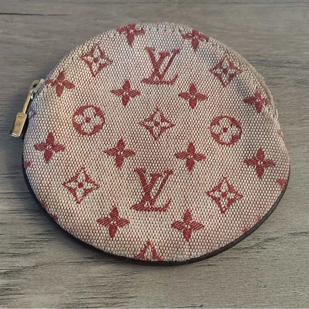 Louis Vuitton Beige Canvas Round Cosmetic Pouch with Red Monogram